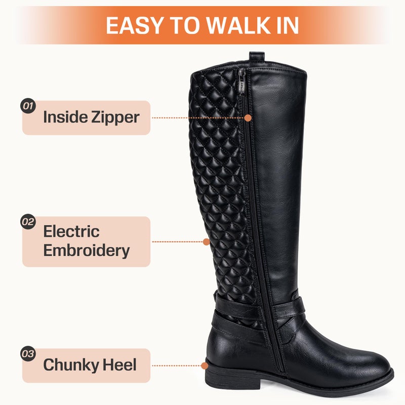 Vepose Women's Black Knee High Boots, Tall Riding Boots with Low Heel, 949 Size 8 US - Buckle and Inside Zip (CJY949 Black 08) - Image 5